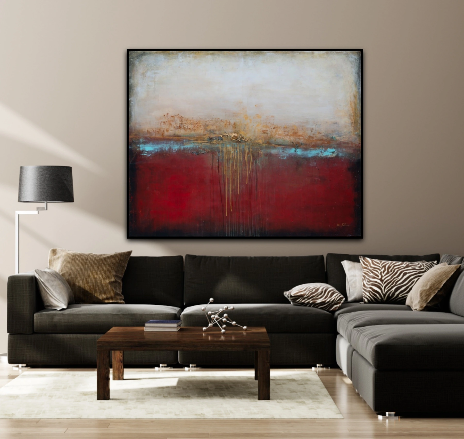 House of Abundance — original painting by Zuzana Šutková, shown in an interior
