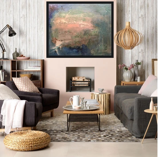 Oceans are pink sometimes — original painting by Zuzana Šutková, shown in an interior